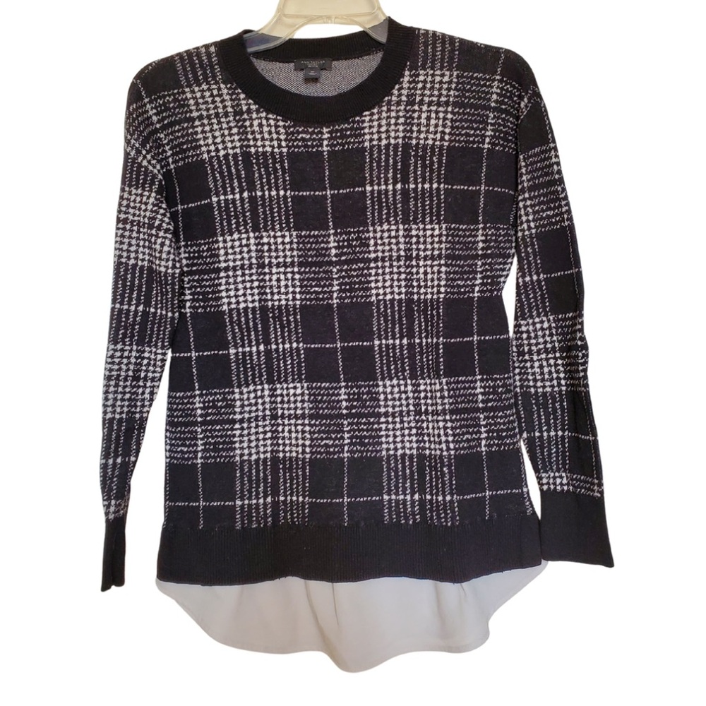 Ann Taylor Black and White Plaid Cotton Sweater